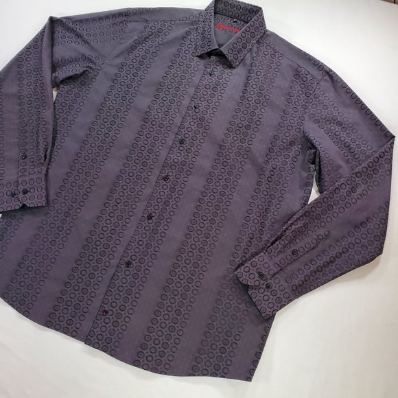 Visconti Black Shirt Mens XLT Sleek Geometric Hidden Button Down Designer Casual - Picture 6 of 16